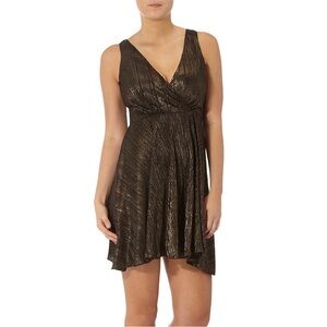 KARDASHIAN KOLLECTION Shiny Gold Pleat Mini Dress Small